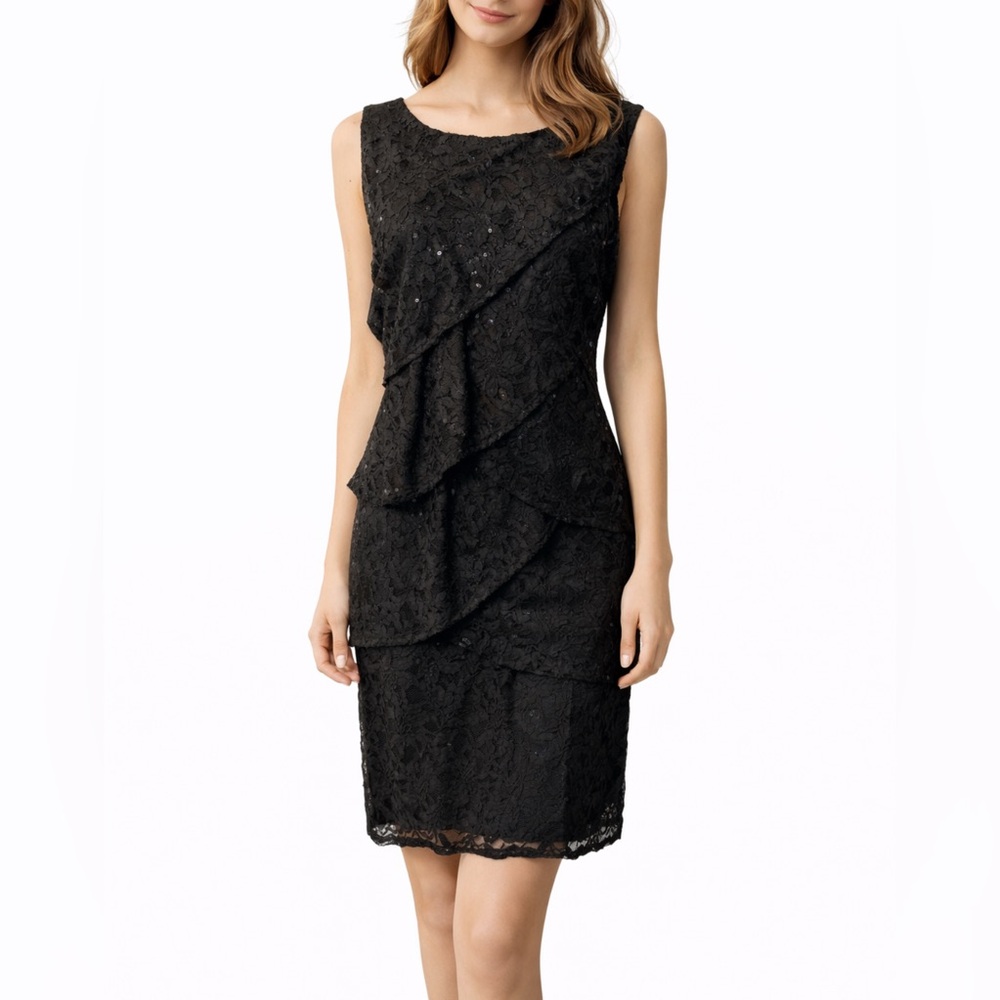 Neiman Marcus Dress 16 Stretch Lace Sequin Tiered Party Wedding Cruise NWT